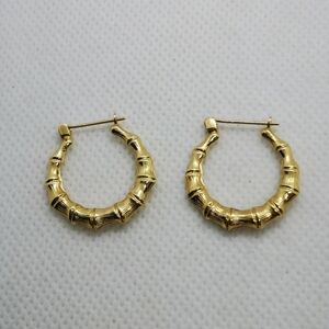 ✨ Vintage 14k Yellow Gold Bamboo Hoop Earrings ✨